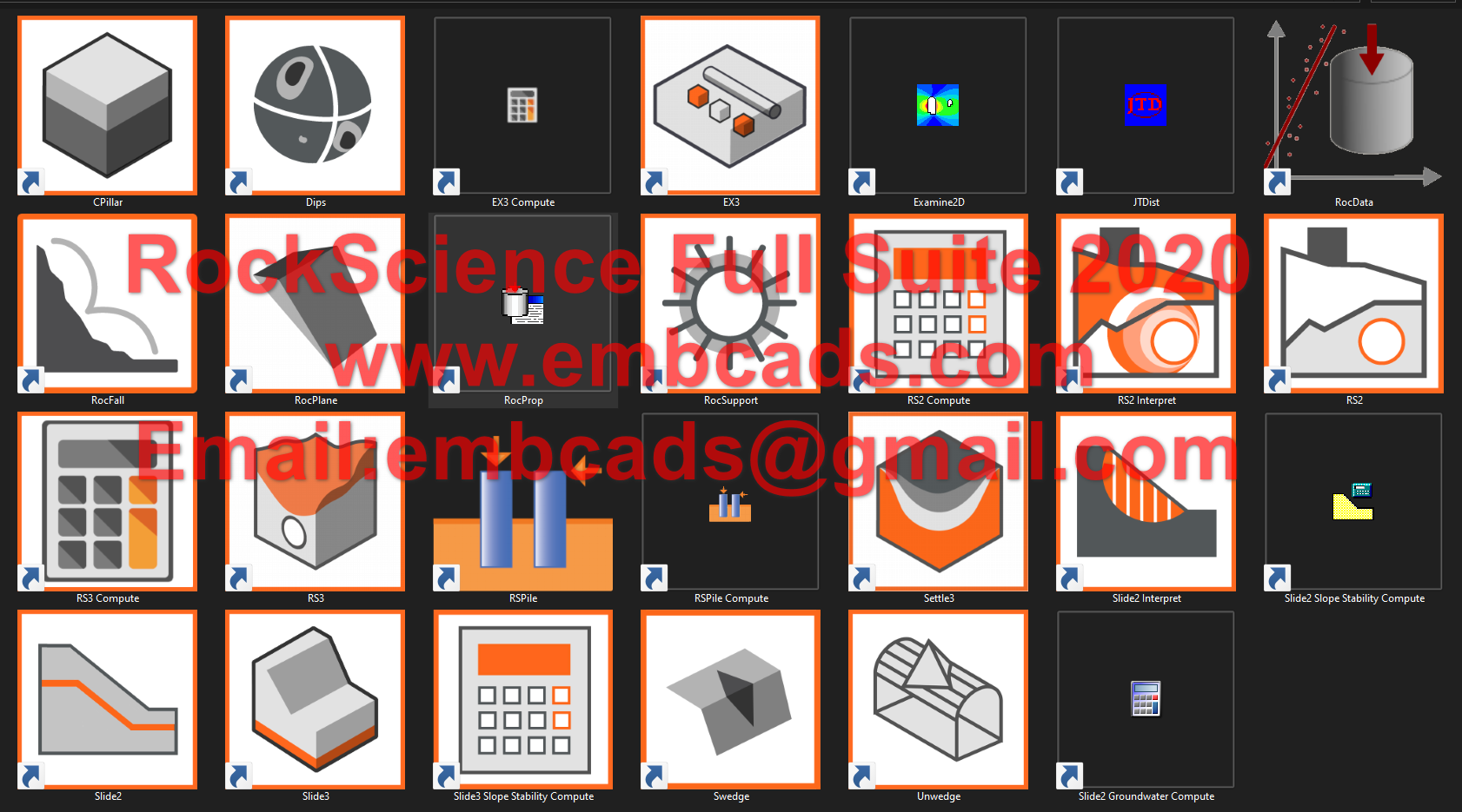 RocScience 2020 Full Suite (RS2+RS3+Slide3+Slide2+CPilar+Dips+EX3+Examine2D+RocData+RocFall+Roctopple ETC)