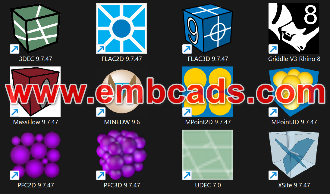 ITASCA V9.7 Suite 2026 Include Flac_2D_3D|PFC_2D_3D|MPoint2D_3D|MASSFLOW|UDEC_3DEC|MineDW|Griddle 3|XSite
